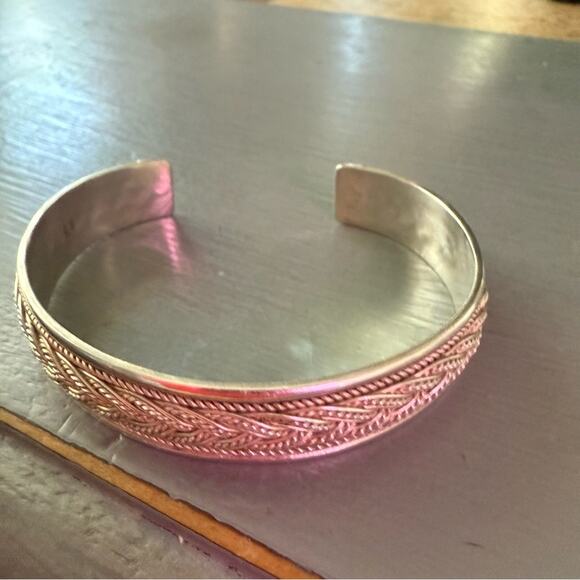 925 Sterling Silver Braided Rope Cuff Bracelet - Picture 2 of 9